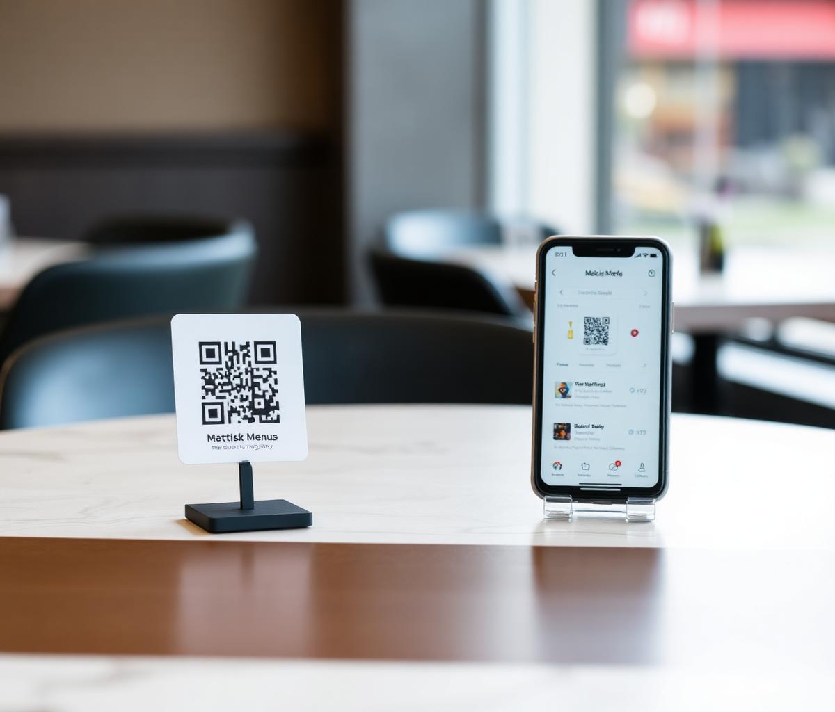 QR Code em mesa de restaurante mostrando cardápio digital